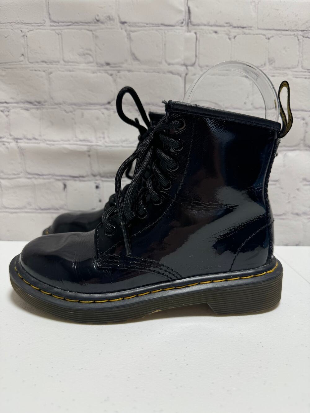 Dr. Martens Airwair AW004 Patent Leather Black Boots side zipper Kids size 12